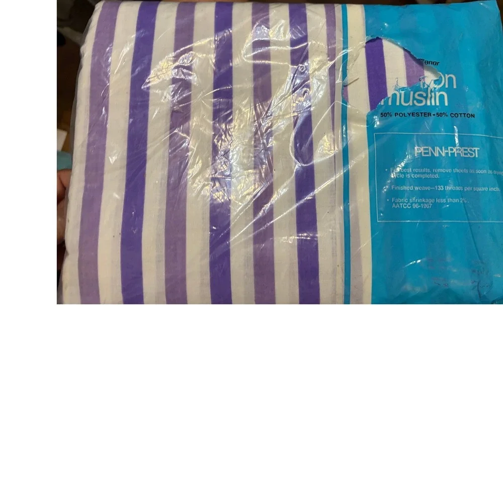 JCPenney Fashion Manor Full Flat Sheet Double Bed 81x96 Purple Stripes Muslin